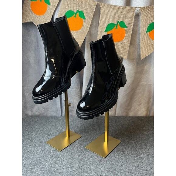 GEOX Glossy Patent Leather Chelsea Boots Block Heel Lug Sole D46QCF Size 36 - Picture 1 of 9